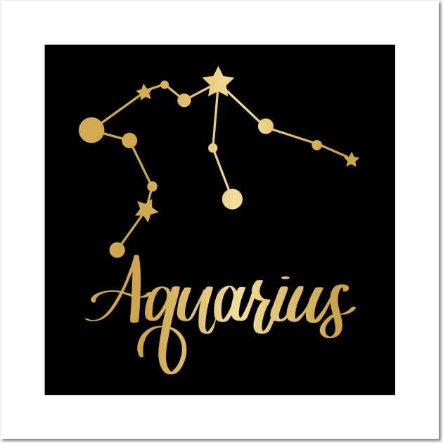 Aquarius Zodiac Constellation in Gold - Black Wall Art by Kelly Gigi